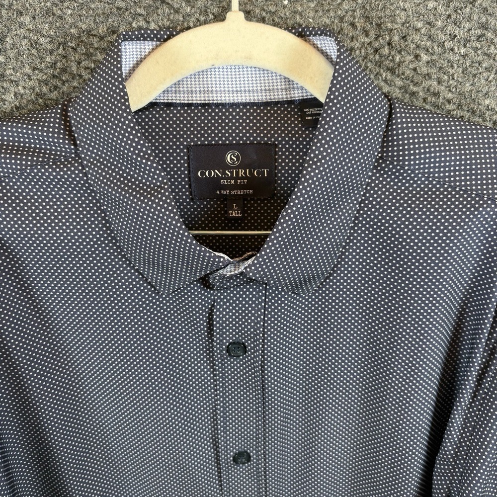 Construct 4 Way‎ Stretch Shirt Men LT Blue Polka Dot Flip Cuff Button Up Wicking
